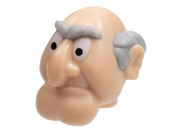 Minifigure, Head, Modified Muppet Statler with Light Bluish Gray Hair and Eyebrows Pattern: {светло нуга}