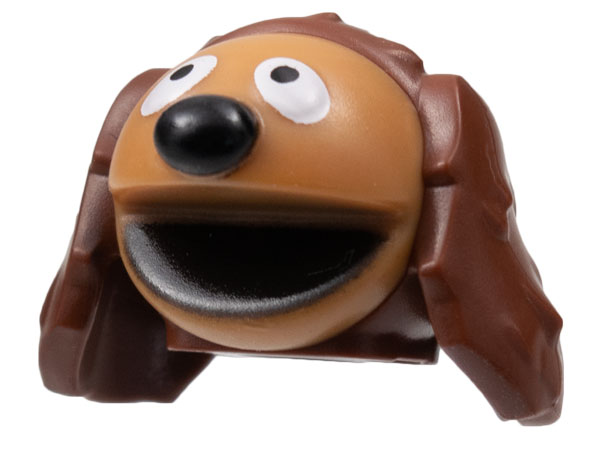 Minifigure, Head, Modified Muppet Rowlf with Medium Nougat Face, Black Nose, Pattern: {червеникаво-кафяв}