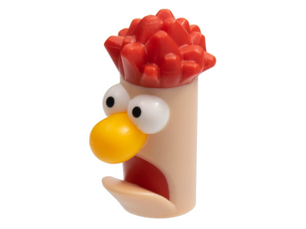 Minifigure, Head, Modified Muppet Beaker, Red Hair and Mouth, Bright Light Orange Nose Pattern: {светло нуга}