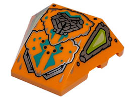Wedge 4 x 3 Triple Curved No Studs with Silver Snake Head and Panels, Lime and Yellowish Green Eyes, and Dark Turquoise Markings Pattern : {ярко оранжев}