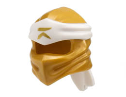 Minifigure, Headgear Ninjago Wrap Type 4 with Molded White Headband and Printed Gold Ninjago Logogram R Pattern: {топло златист}