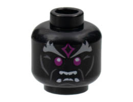 Minifigure, Head Alien Light Bluish Gray Bushy Eyebrows and Cheek Lines, Magenta Eyes and Diamond Shape Tattoo, Scowl with Teeth Pattern - Hollow Stud : {черен}