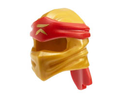Minifigure, Headgear Ninjago Wrap Type 4 with Molded Red Headband and Printed Gold Ninjago Logogram L Pattern: {топло златист}