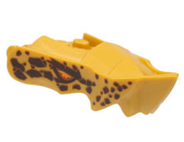 Dragon Head (Ninjago) Jaw with Small Spikes and 2 Bar Handles on Back with Orange Eyes and Dark Brown Spots Pattern: {топло златист}