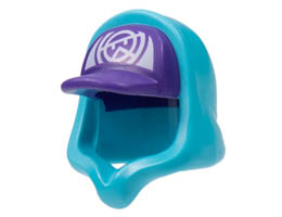 Minifigure, Headgear Hood Hoodie with Molded Dark Purple Cap and Printed White Panel with Stylized Wu Pattern: {умерено небесносин}