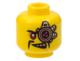Minifigure, Head Alien with Cyborg Eyepiece, Magenta Eye, Copper Teeth, Black Fu Manchu Moustache Pattern - Hollow Stud: {ярко жълт}