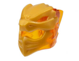 Minifigure, Headgear Helmet with Flames on Back with Molded Pearl Gold Dragon Face Pattern: {прозрачно ярко оранжев}