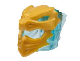 Minifigure, Headgear Helmet with Flames on Back with Molded Pearl Gold Dragon Face Pattern: {прозрачно светло син}
