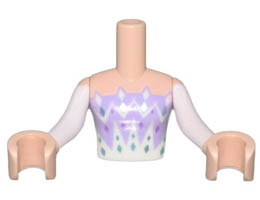 Torso Mini Doll Girl Lavender and White Dress Triangle Panels and Diamonds Pattern, Light Nougat Arms with Hands with White Sleeves : {светло нуга}