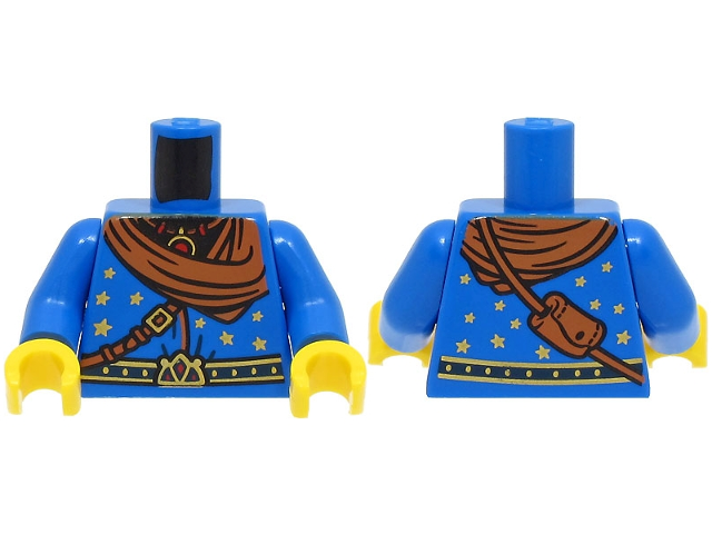 Torso Wizard Robe with Gold and Dark Blue Belt, Stars, Dark Orange Bandana and Shoulder Bag, Necklace Pattern (BAM) / Blue Arms / Yellow Hands: {ярко син}