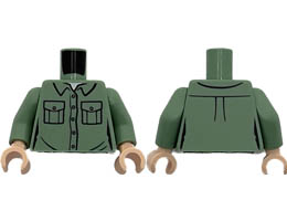 Torso Female Shirt with Pockets and Buttons, White T-Shirt Pattern / Sand Green Arms / Light Nougat Hands: {пясъчно зелен}