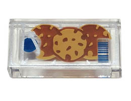 Tile 1 x 2 with Groove with Blue and Silver Classic Space Logo, Reddish Brown and Medium Nougat Cookies, Blue Barcode Pattern: {прозрачен}