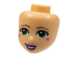 Mini Doll, Head Friends with Dark Orange Eyebrows, Green Eyes, Dark Pink Lips and Stars on Cheeks Pattern: {умерен тан}