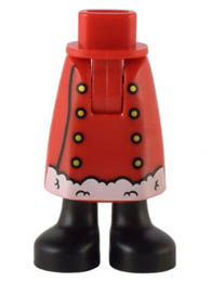 Mini Doll Hips and Skirt Long, Robe with Gold Buttons and White Trim, Black Boots Pattern - Thick Hinge: {ярко червен}
