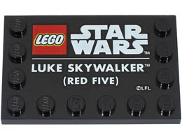 Tile, Modified 4 x 6 with Studs on Edges with LEGO Star Wars Logo and White LUKE SKYWALKER (RED FIVE) Pattern: {черен}
