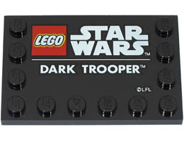 Tile, Modified 4 x 6 with Studs on Edges with LEGO Star Wars Logo and White DARK TROOPER Pattern: {черен}