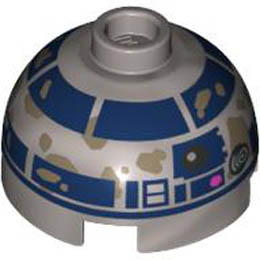 Brick, Round 2 x 2 Dome Top with Small Lavender Dots and Dark Blue with Dark Tan Dirt Stains Pattern (R2-D2): {сребърно метален}
