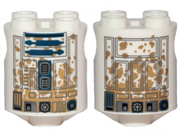Brick, Round 2 x 2 x 2 Robot Body with Gray Lines and Dark Blue with Dark Tan Dirt Stains Pattern on Both Sides (R2-D2): {бял}