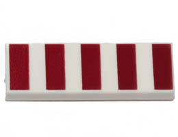 Tile 1 x 3 with 5 Dark Red Stripes Pattern: {бял}