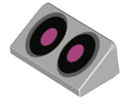 Slope 30 1 x 2 x 2/3 with Black and Dark Bluish Gray Eyes with Dark Pink Pupils Pattern (Scaredy Rat): {умерено каменно сив}