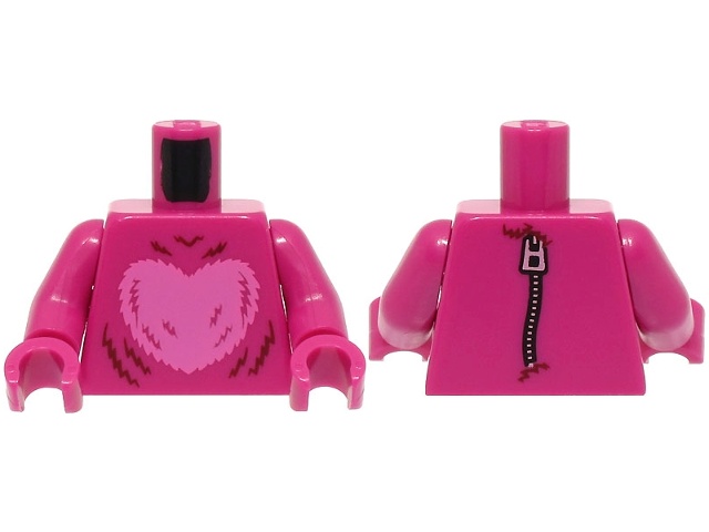 Torso Suit with Fur and Dark Pink Heart, Metallic Pink Zipper on Back Pattern (BAM) / Magenta Arms / Magenta Hands: {ярко червеникаво-виолетов}