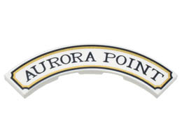 Tile, Round Corner 4 x 4 Macaroni Wide with Black and Gold Sign Border and AURORA POINT Pattern: {бял}