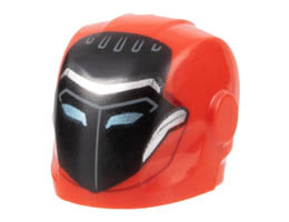 Minifigure, Headgear Helmet Armor Plates and Ear Protectors with Black Face, Metallic Light Blue Eye Slits, Silver Trim Pattern: {ярко червен}