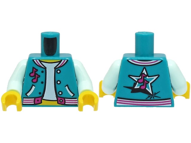 Torso Open Jacket with Pockets over Light Aqua Shirt, Magenta Music Notes and Trim, Star on Back, Yellow Neck Pattern (BAM) / Light Aqua Arms / Yellow Hands: {ярко синьо-зелен}