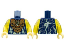 Torso Dark Orange Armor, Bright Light Yellow Ninjago Logogram J and Electricity Pattern / Trans-Yellow Arms / Bright Light Yellow Hands : {земно син}
