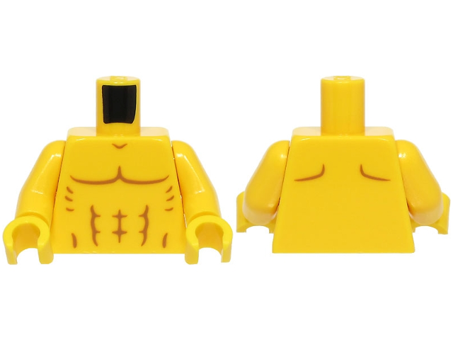 Torso Bare Chest with Muscles Outline, Shoulder Contours on Back Pattern (BAM) / Yellow Arms / Yellow Hands: {ярко жълт}
