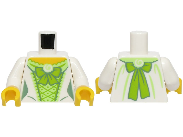 Torso Female Dress with Yellowish Green Corset, Lime Laces and Bow, Sand Green Wrinkles, Yellow Neck Pattern (BAM) / White Arms / Yellow Hands: {бял}