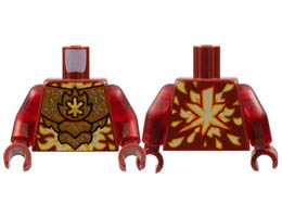 Torso Dark Orange Breastplate with Gold Energy, Bright Light Orange and White Ninjago Logogram K, Flames Pattern / Trans-Red Arms / Dark Red Hands : {нов тъмно червен}