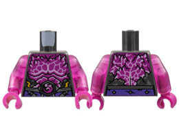 Torso Armor, Broken with Magenta Chest with Spikes, White Trim, Dragon Logo Pattern / Trans-Dark Pink Arms / Dark Pink Hands: {титаниево метален}
