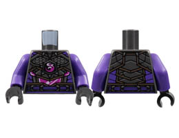 Torso Armor, Silver Spikes and Scales, Magenta Dragon Logo and Midriff, Dark Purple Trim Pattern / Dark Purple Arms / Black Hands: {титаниево метален}