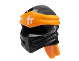 Minifigure, Headgear Ninjago Wrap Type 4 with Molded Orange Headband and Printed White Ninjago Logogram C Pattern: {черен}