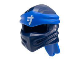 Minifigure, Headgear Ninjago Wrap Type 4 with Molded Blue Headband and Printed White Ninjago Logogram J Pattern: {земно син}