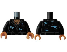Torso Shirt with Pocket, 1 Closed Button, Belt, Bright Light Blue Water Stains, Nougat Hairy Chest with Necklace Pattern / Black Arms / Nougat Hands : {черен}