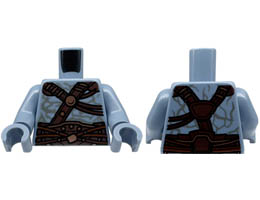 Torso Armor Dark Brown and Dark Orange Straps with Copper Trim over Alien Skin with Dark Bluish Gray Contours Pattern / Sand Blue Arms / Sand Blue Hands : {пясъчно син}