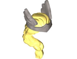 Minifigure, Hair Female Long Braid over Right Shoulder with Molded Flat Silver Winged Diadem Pattern: {студено жълт}