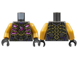 Torso Armor, Gold Ribs, Magenta Dragon Logo and Trim, Silver Scales Pattern / Pearl Gold Arms / Black Hands: {титаниево метален}