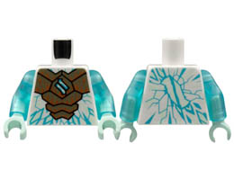 Torso Gold Armor with Dark Orange Crystals, Medium Azure Ninjago Logogram Z and Ice Crystals Pattern / Trans-Light Blue Arms / Light Aqua Hands : {бял}