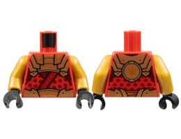 Torso Tunic, Gold Plate Armor and Belt with Dark Orange Trim, Ninjago Logogram K, Dark Red Leaves Pattern / Pearl Gold Arms / Black Hands : {ярко червен}