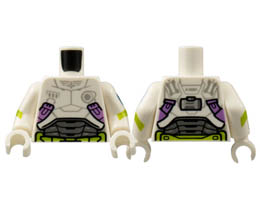 Torso Armor, Light Bluish Gray Star Command Logo, Medium Lavender and Lime Trim Pattern / White Arms with Badge and Lime Stripe Pattern / White Hands : {бял}