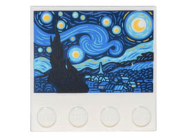 Tile, Modified 4 x 4 with Studs on Edge with The Starry Night Painting Pattern: {бял}