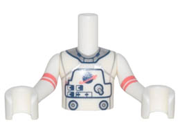 Torso Mini Doll Boy Spacesuit with Silver Collar, Buttons, and Classic Space Logo Pattern, White Arms with Hands with Coral Stripes : {бял}