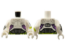 Torso Armor, Light Bluish Gray Star Command Logo, Medium Lavender and Lime Trim Pattern / White Arms with Badge, Cuff Weapon, Lime Stripe Pattern / White Hands : {бял}