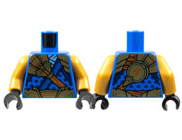 Torso Tunic with Dark Blue Trim, Gold Armor, Dark Orange Strap and Ninjago Logogram J on Back Pattern / Pearl Gold Arms / Black Hands : {ярко син}