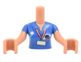 Torso Mini Doll Woman Shirt with Name Badge and Classic Space Logo Pattern, Nougat Arms with Hands with Blue Short Sleeves: {нуга}