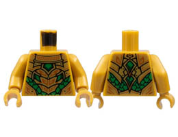 Torso Plate Armor, Green Scales, Dark Orange Trim Pattern / Pearl Gold Arms / Pearl Gold Hands: {топло златист}