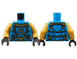 Torso Armor, Gold Panel Lines and Samurai Logo Pattern / Pearl Gold Arms / Black Hands: {тъмно небесносин}